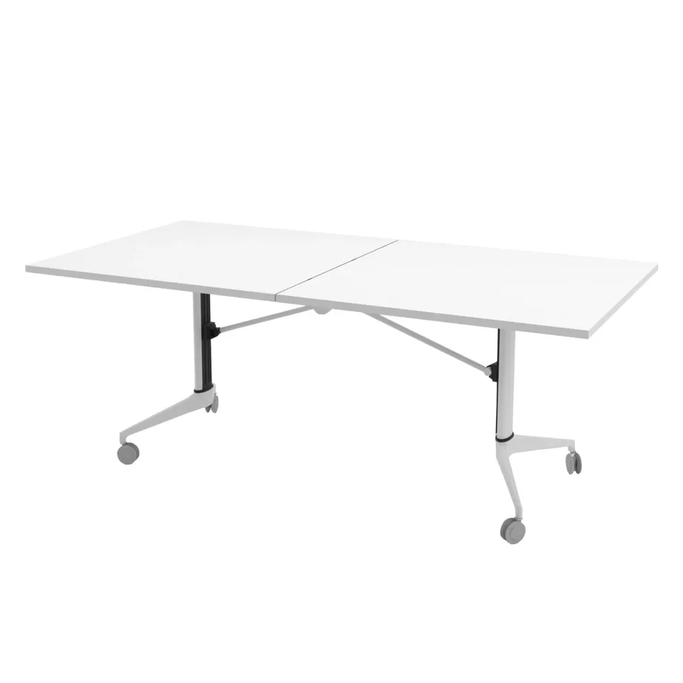 Masă de conferință pliabilă mobilă RFG Butterfly, 200 x 100 x 74 cm, blat alb și picioare metalice albe