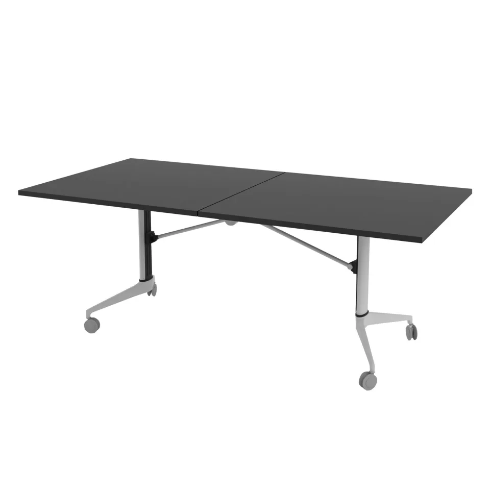 RFG Masă de conferință mobilă pliabilă Butterfly, 200 x 100 x 74 cm, blat negru și picioare metalice albe
