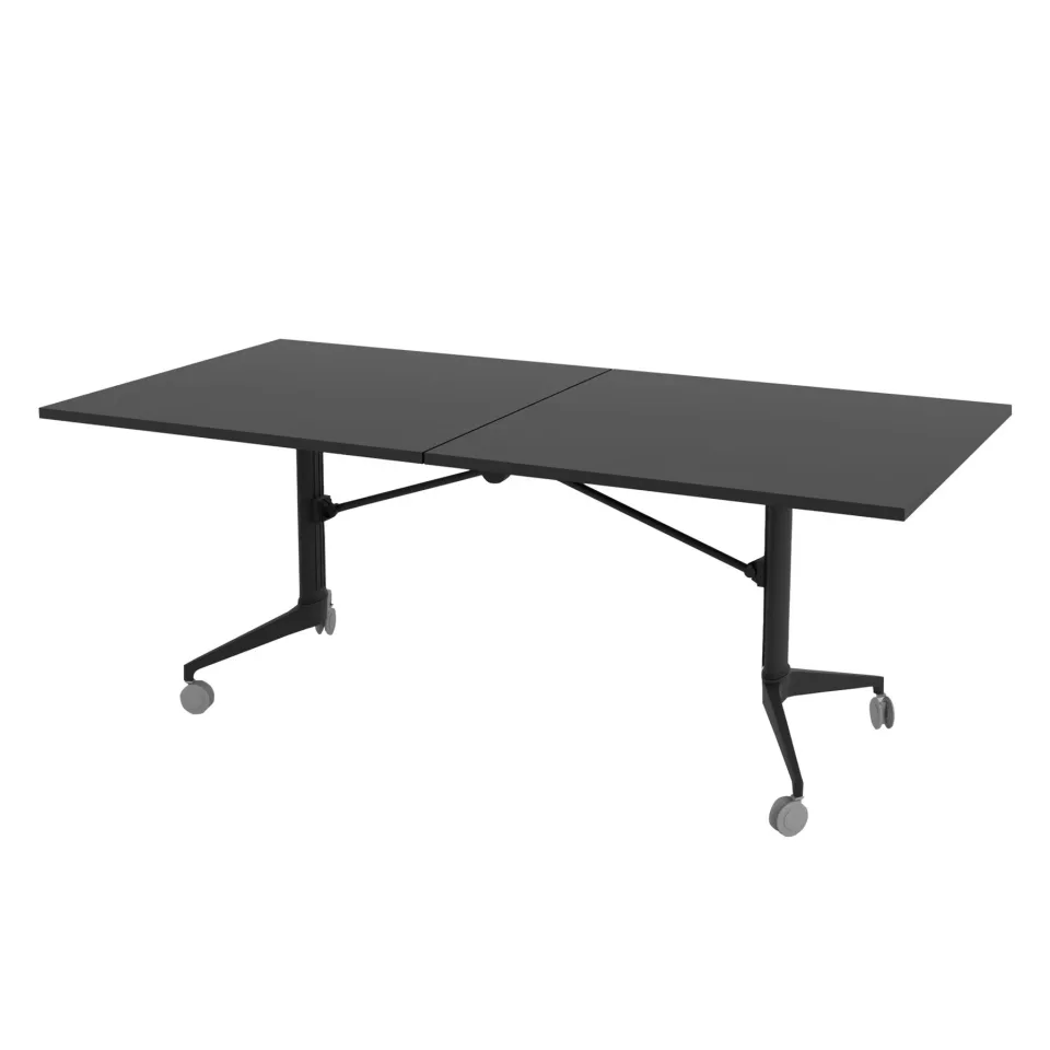 Masă de conferințe pliabilă mobilă RFG Butterfly, 200 x 100 x 74 cm, blat negru și picioare metalice negre