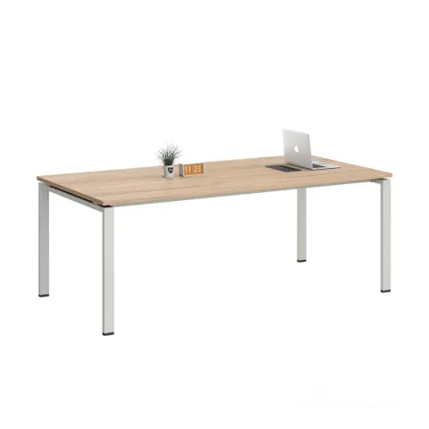 Masă de conferință RFG Monaco, 2000 x 1000 x 750 mm, PAL 25 mm, blat de ulm, metal alb