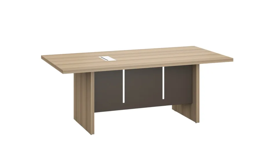 Masa de conferință RFG Milano, 2000 x 1000 x 750 mm, blat dreptunghiular, PAL 40 mm, stejar deschis și gri închis