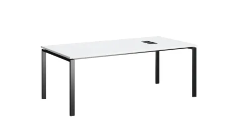 Masă de conferință RFG Monaco, 2000 x 1000 x 750 mm, blat melaminat 25 mm, alb, picioare metalice negre