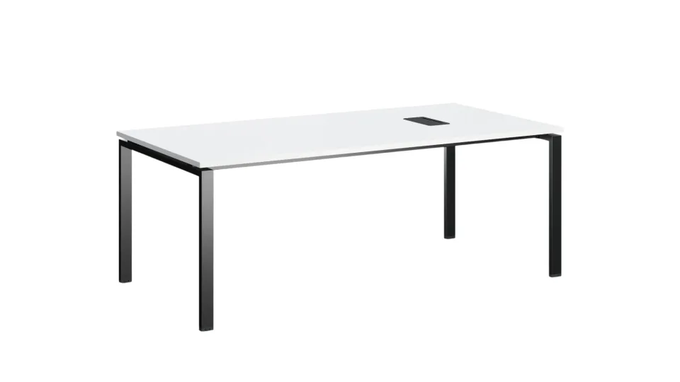 Masă de conferință RFG Monaco, 2000 x 1000 x 750 mm, blat melaminat 25 mm, alb, picioare metalice negre
