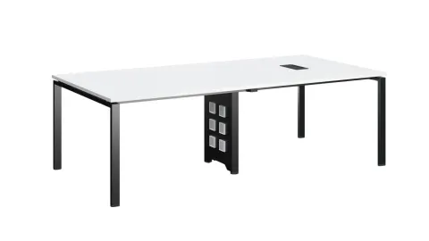 Masă de conferință RFG Monaco, 2400 x 1200 x 750 mm, PAL 25 mm, blat alb, picioare metalice negre