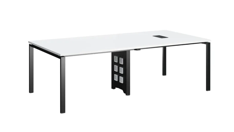 Masă de conferință RFG Monaco, 2400 x 1200 x 750 mm, PAL 25 mm, blat alb, picioare metalice negre