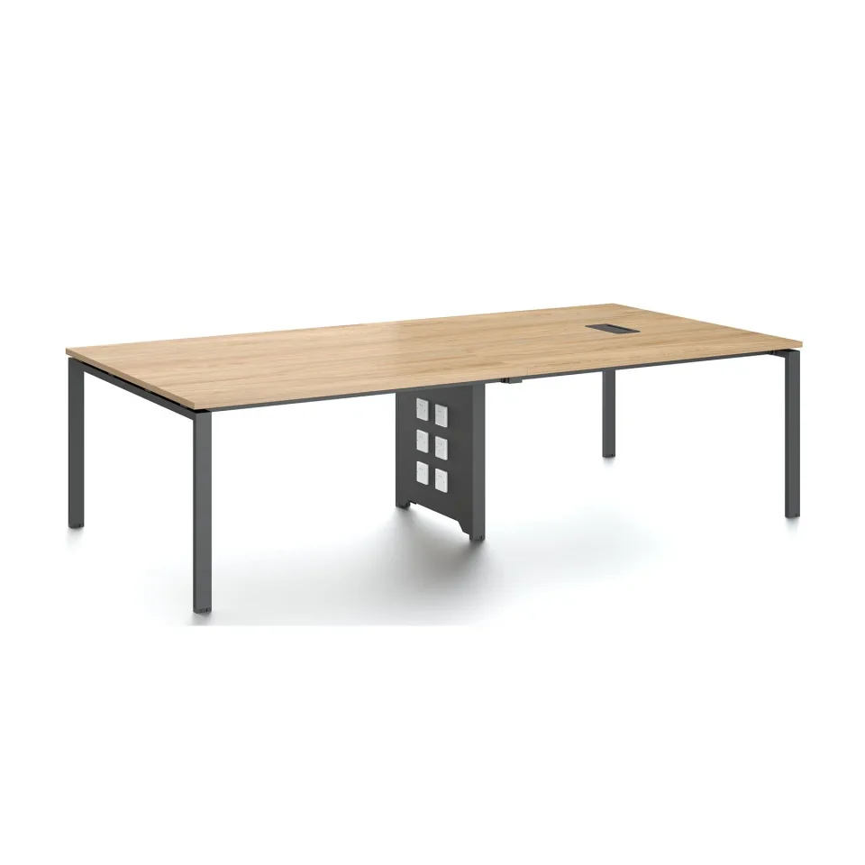 Masa de conferință RFG Monaco, 2800 x 1400 x 750 mm, pal melaminat 25 mm, cu orificiu pentru cablu, blat de ulm, picioare metalice negre