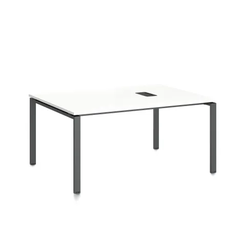 Masă de conferință RFG Monaco, 1600 x 1200 x 750 mm, PAL 25 mm, cu orificiu pentru cabluri, blat alb, picioare metalice negre