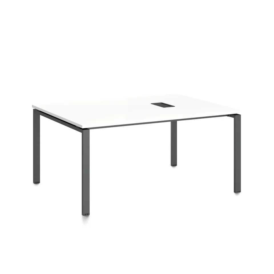Masă de conferință RFG Monaco, 1600 x 1200 x 750 mm, PAL 25 mm, cu orificiu pentru cabluri, blat alb, picioare metalice negre