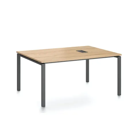Masă de conferință RFG Monaco, 1600 x 1200 x 750 mm, PAL 25 mm, cu orificiu pentru cablu, blat ulm, picioare metalice negre