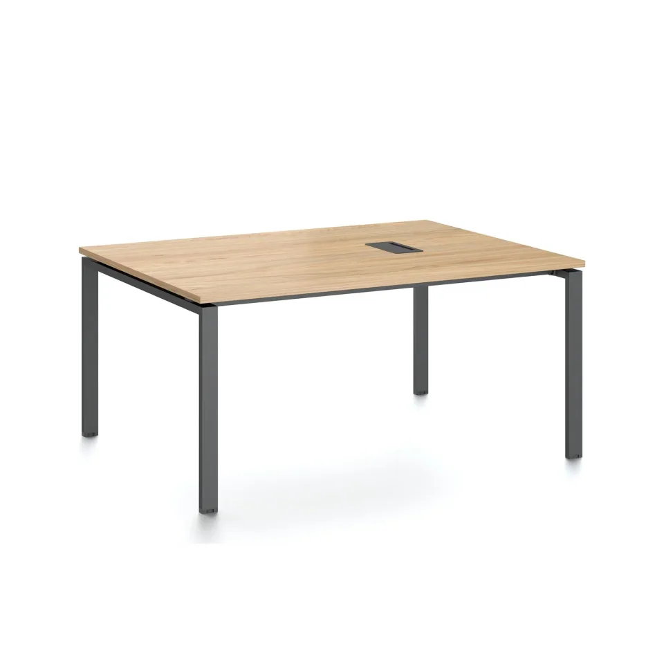 Masă de conferință RFG Monaco, 1600 x 1200 x 750 mm, PAL 25 mm, cu orificiu pentru cablu, blat ulm, picioare metalice negre