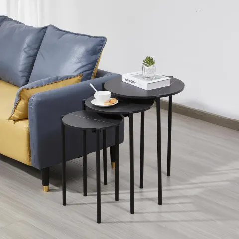 Mese joase RFG Laura, blat oval, pal, picioare metalice negre, set de 3