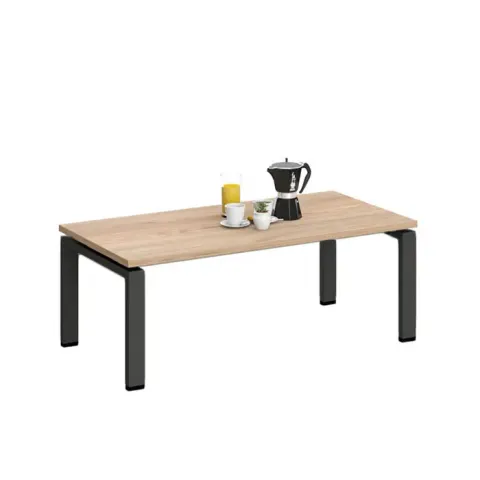 Masă joasă RFG Monaco, 1200 × 600 × 450 mm, blat dreptunghiular, PAL de 25 mm, bază metalică neagră, blat din lemn de ulm