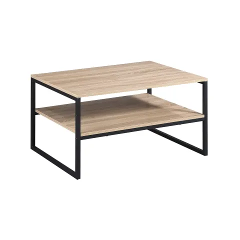 Masă de cafea RFG Club, 800 x 600 x 450 mm, blat dreptunghiular, PAL 15 mm, stejar sonoma, picioare metalice negre