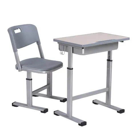 Birou ergonomic și RFG Ergo School, de la clasa I la XII, înălțime reglabilă, blat fag deschis, picioare gri