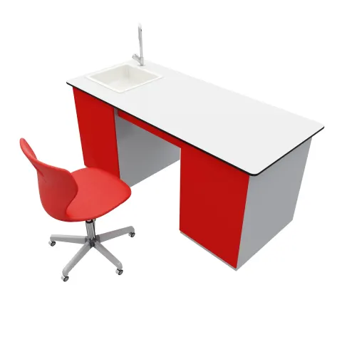 Birou profesor RFG pentru laborator, 160 x 70 x 75 cm, roșu-alb