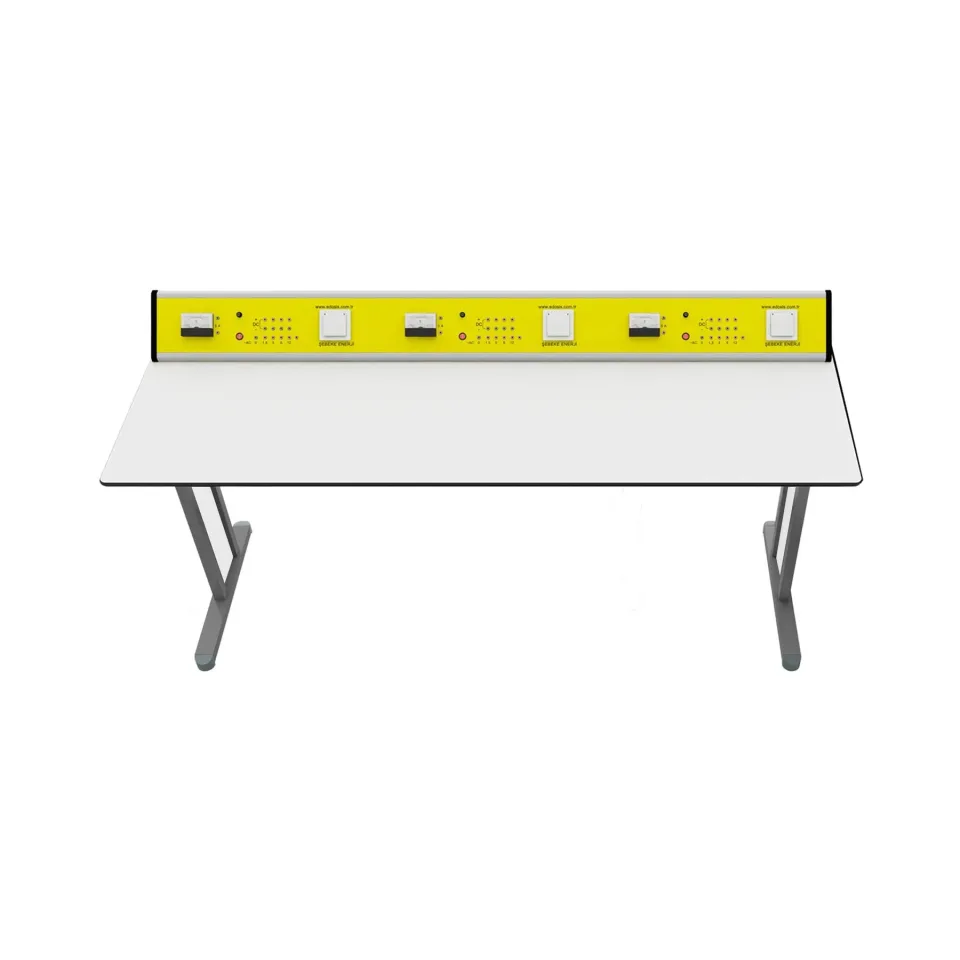 Masă de laborator RFG Student Flat, senior, 180 x 60 x 75 cm, galben-alb, mostră asamblată
