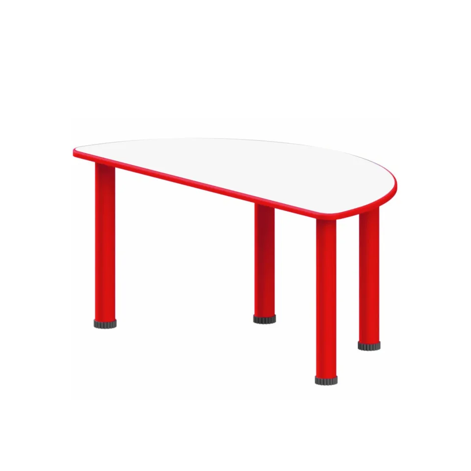 Masă pentru copii RFG, semicirculară, 1200 x 600 x 540 mm, blat alb, metal roșu