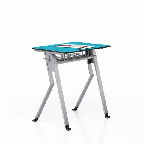 Birou student RFG Forme, simplu, 700 x 500 x 750 mm, blat turcoaz, metal gri