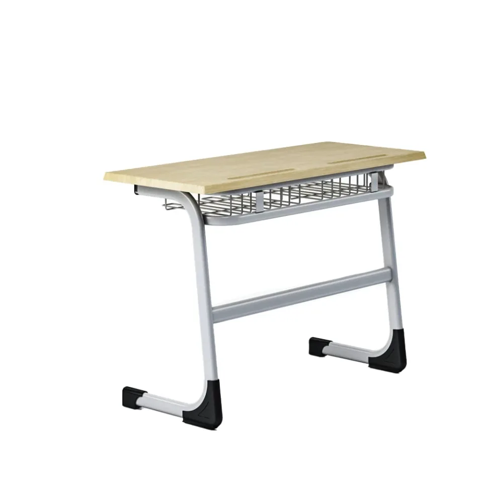 Birou școlar RFG Edu, dublu, pentru clasele peste a 8-a, 1100 x 450 x 750 mm, blat de stejar, metal gri