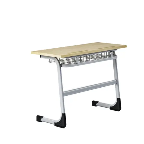 Birou școlar RFG Edu, dublu, pentru clasele peste a 8-a, 1100 x 450 x 750 mm, blat de stejar, metal gri
