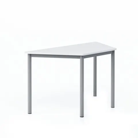 Birou modular trapezoidal pentru elevi RFG Trapez, peste clasa a 8-a, 1250 x 600 x 750 mm, blat din pal alb cu colțuri rotunjite, picioare metalice gri