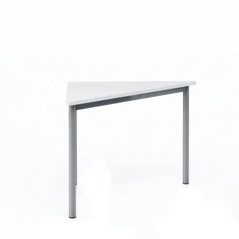 Birou școlar modular triunghiular RFG Trapez 45, peste clasa a VIII-a, 650 x 1250 x 750 mm, blat din PAL alb, picioare metalice gri