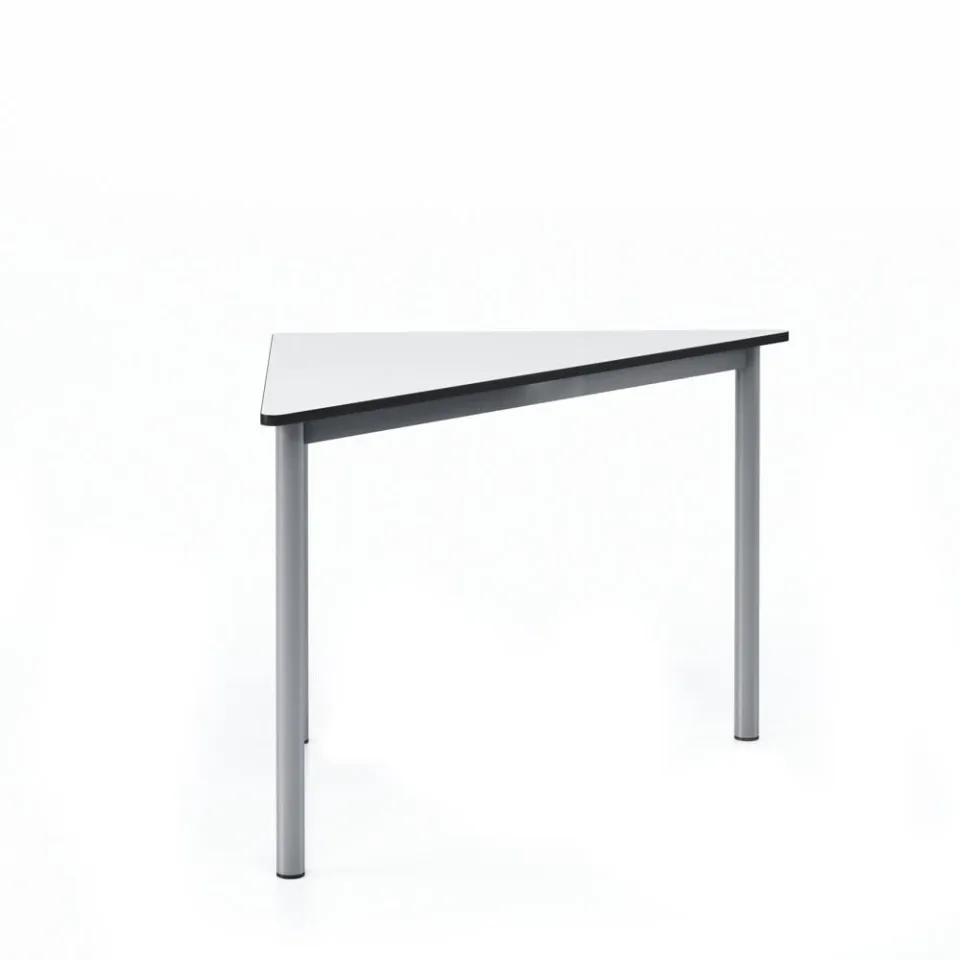 Birou școlar modular triunghiular RFG Trapez 45, peste clasa a VIII-a, 650 x 1250 x 750 mm, HPL, blat alb, picioare metalice gri