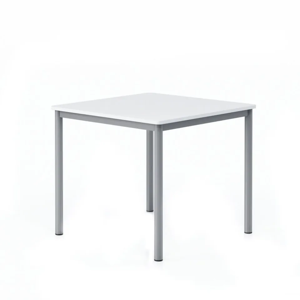 Birou școlar RFG Kare, pentru clasele peste a VIII-a, 800 x 800 x 750 mm, blat alb, metal gri