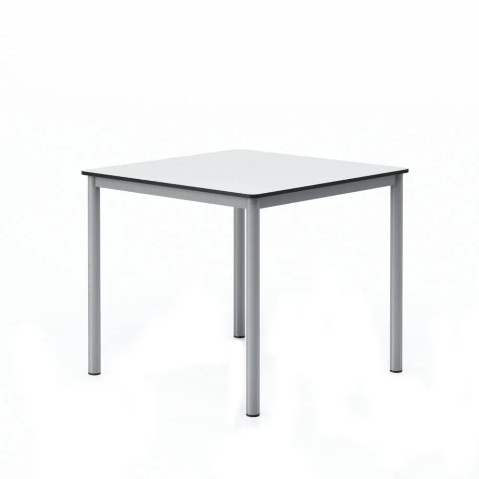 Birou școlar RFG Kare, peste clasa a 8-a, 800 x 800 x 750 mm, HPL, blat alb, metal gri