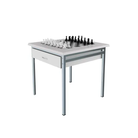 Masă de șah RFG, clase superioare, 700 x 700 x 750 mm, blat alb, metal gri