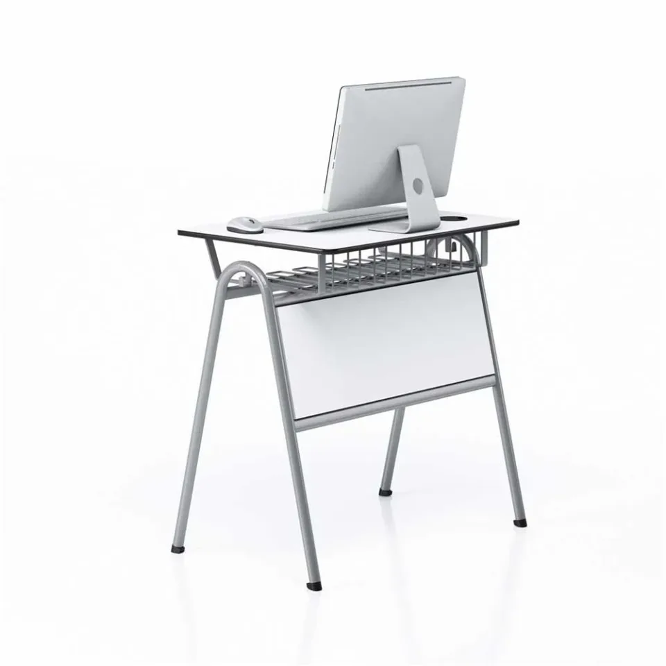 Birou computer RFG Letme, simplu, 700 x 500 x 750 mm, blat alb, metal gri