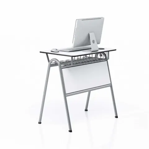 Birou computer RFG Letme, simplu, 700 x 500 x 750 mm, blat alb, metal gri
