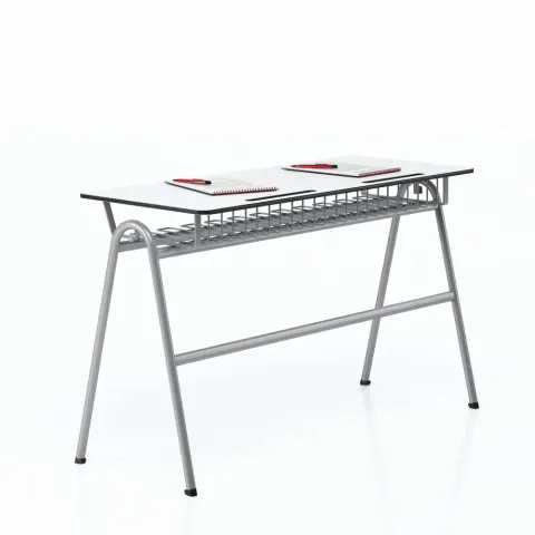 Birou școlar RFG Letme, dublu, peste clasa a VIII-a, 1100 x 500 x 750 mm, blat alb, metal gri