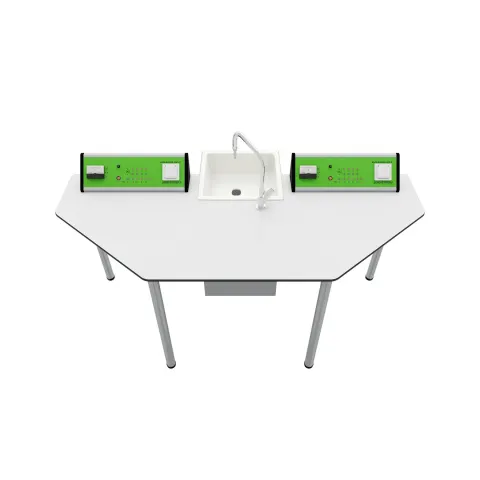 Masă de laborator RFG Chimie și Biologie Quin, peste clasa a VII-a, 170 x 70 x 75 cm, verde-alb