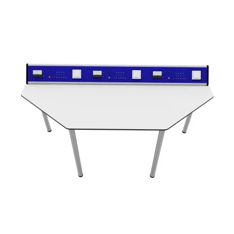 Masă de laborator de fizică RFG Quin, pentru clasele IX-XII, 1700 x 700 x 750 mm, albastru-alb