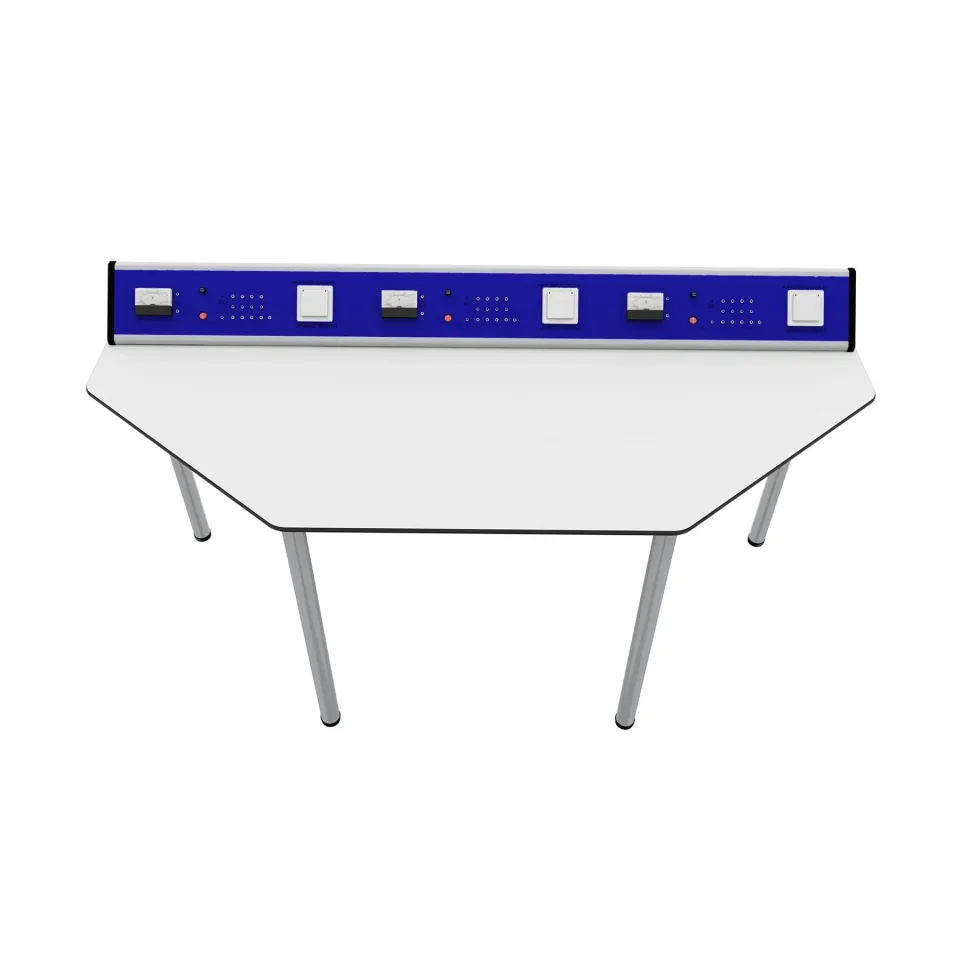 Masă de laborator de fizică RFG Quin, pentru clasele IX-XII, 1700 x 700 x 750 mm, albastru-alb