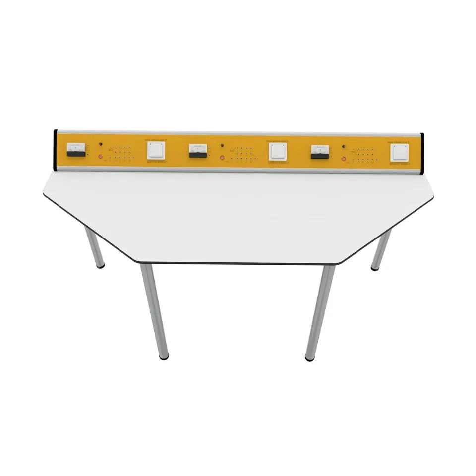 Masa de laborator RFG pentru fizică Quin, peste clasa a 7-a, 1700 x 700 x 750 mm, galben-alb
