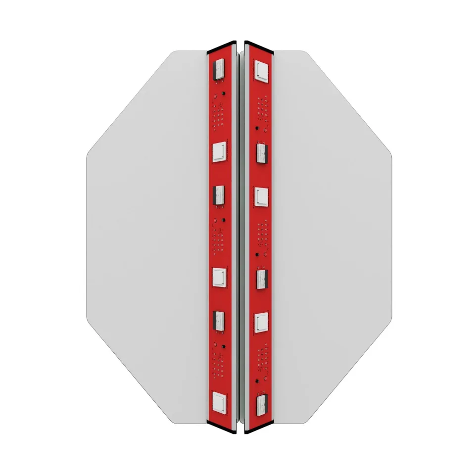 Masa de laborator fizică RFG Hexa, clase superioare, 1700 x 1400 x 750 mm, roșu-alb