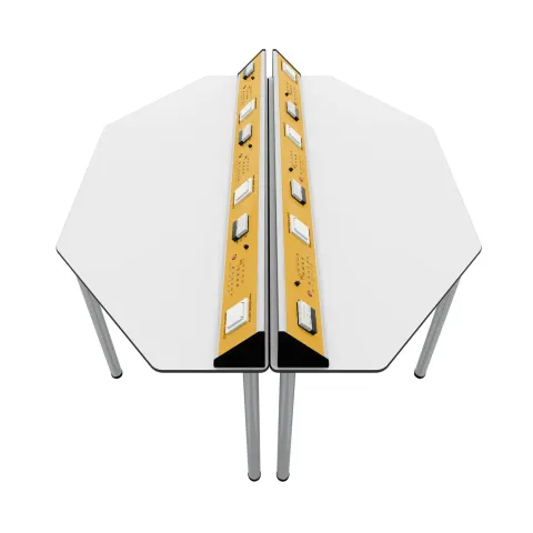 Masă de laborator RFG Physics Hexa, pentru peste clasa a VII-a, 1700 × 1400 × 750 mm, galben-alb