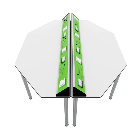 Masă de laborator de fizică RFG Hexa, peste clasa a VII-a, 1700 x 1400 x 750 mm, verde-alb