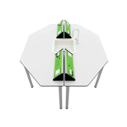 Birou școlar RFG Hexa, laborator, pentru clasele peste VII, 170 x 140 x 75 cm, verde-alb