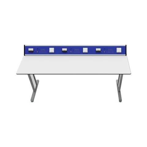 Masă școlară RFG Flat, laborator, peste clasa a VII-a, 180 x 60 x 75 cm, albastru-alb