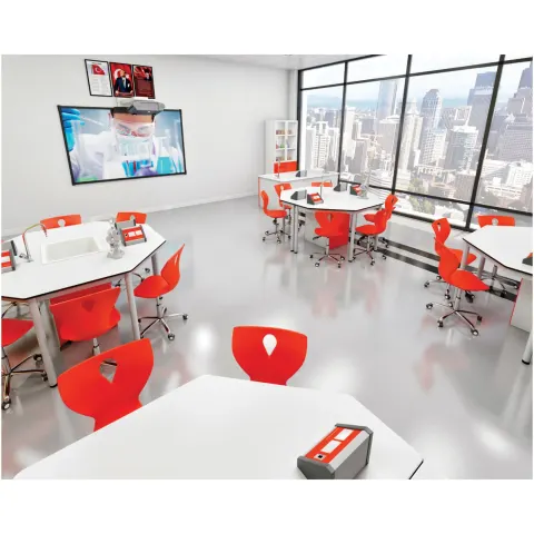 Set de mobilier pentru laboratorul de chimie și biologie RFG Hexa, peste clasa a VII-a, pentru 24 de elevi, alb-roșu