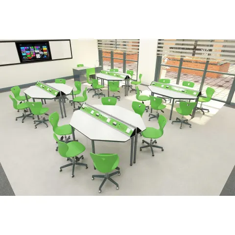 Cabinet fizică RFG Hexa, clasa a VII-a+, pentru 24 de elevi, alb-verde