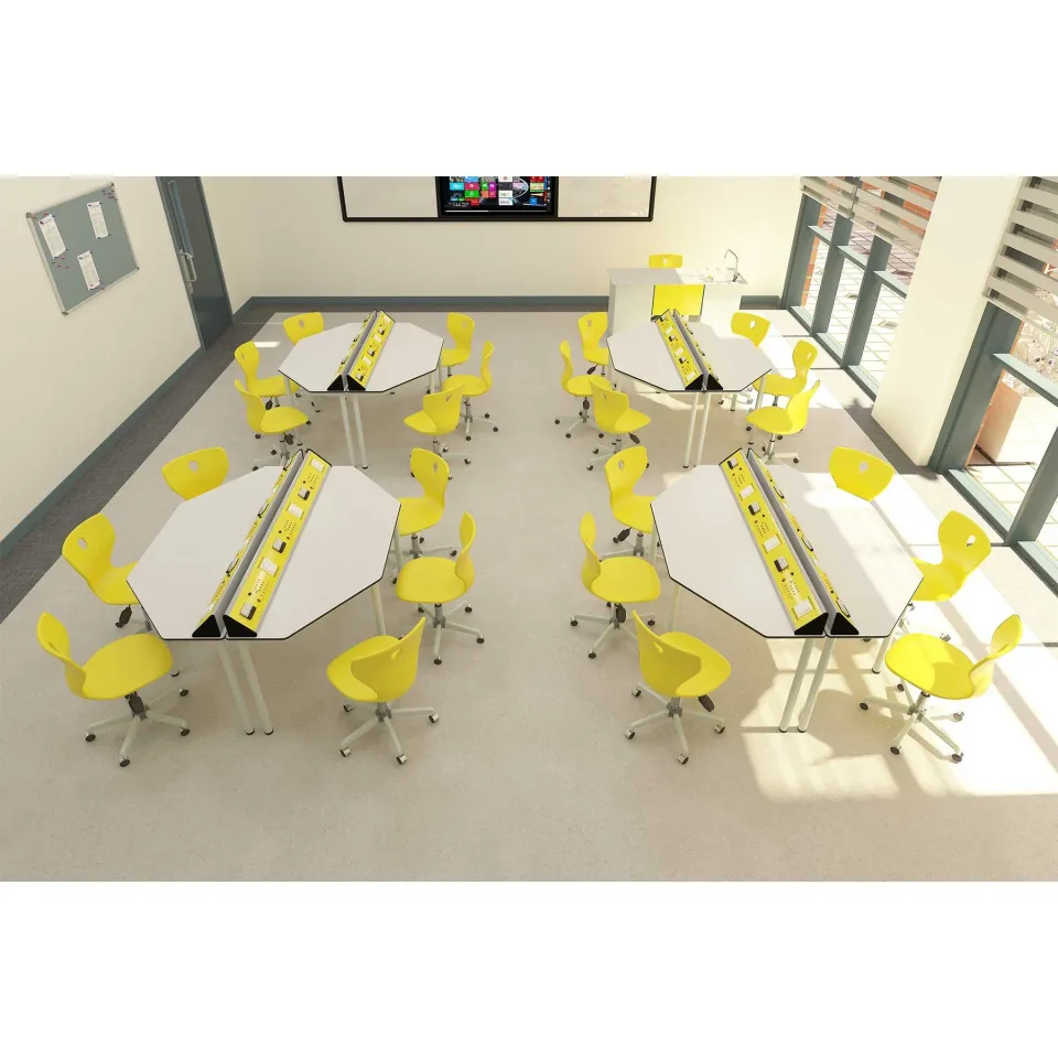 Set de mobilier pentru laboratorul de fizică RFG Hexa, clasa a VII-a+, pentru 24 de elevi, alb-galben