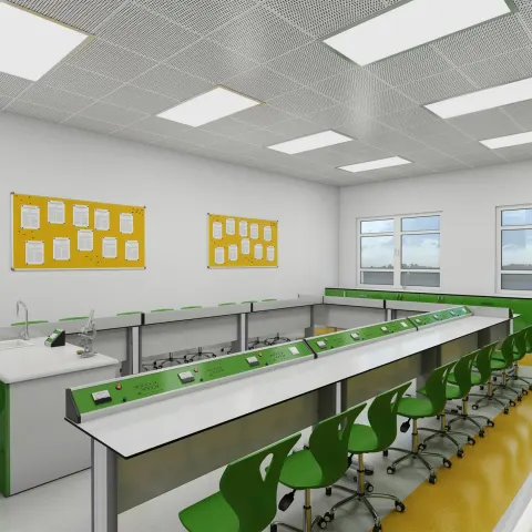 Dulap pentru laboratorul de fizică RFG Flat, nivel secundar, pentru 24 de elevi, alb-verde