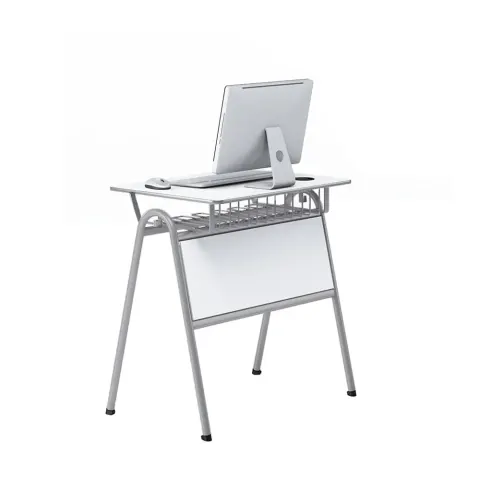 Birou computer RFG Letme, simplu, peste clasa a 8-a, 700 x 500 x 750 mm, blat alb, metal gri, set 2 bucăți