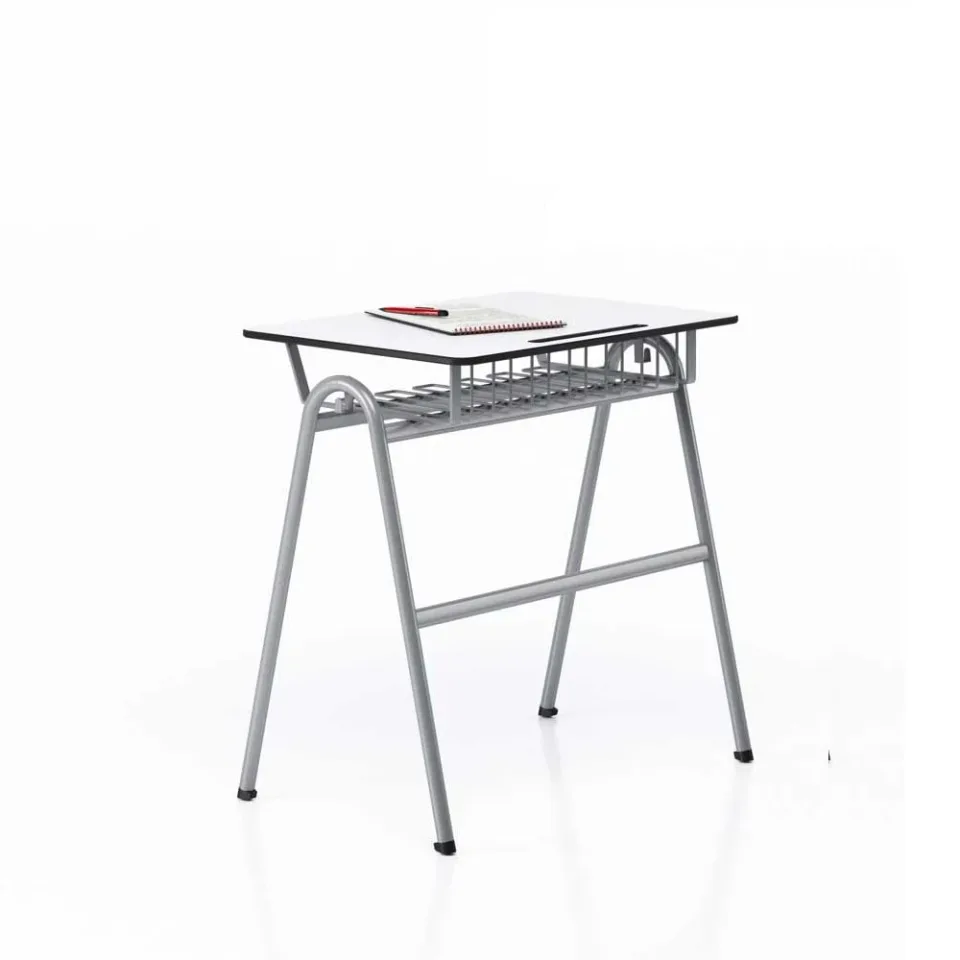 Birou școlar RFG Letme, simplu, 700 x 500 x 750 mm, blat alb, metal gri, set de 2