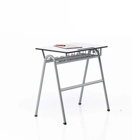 Birou școlar RFG Letme, simplu, 700 x 500 x 750 mm, blat alb, metal gri, set de 2