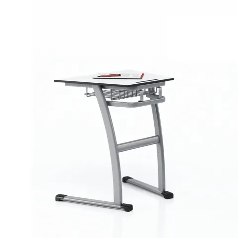 Birou școlar RFG Fila, simplu, trapezoidal, clasa a VIII-a+, 700 x 500 x 750 mm, blat alb, metal gri, set 2 bucăți